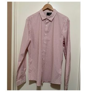 Asos Mens Button Front Shirt Pink White Stripe L